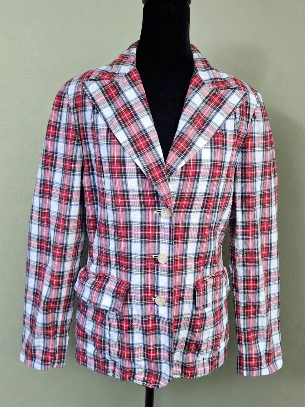 Y2K Tommy Hilfiger Blazer Women’s 10 Red Plaid Shoulder Pads Preppy